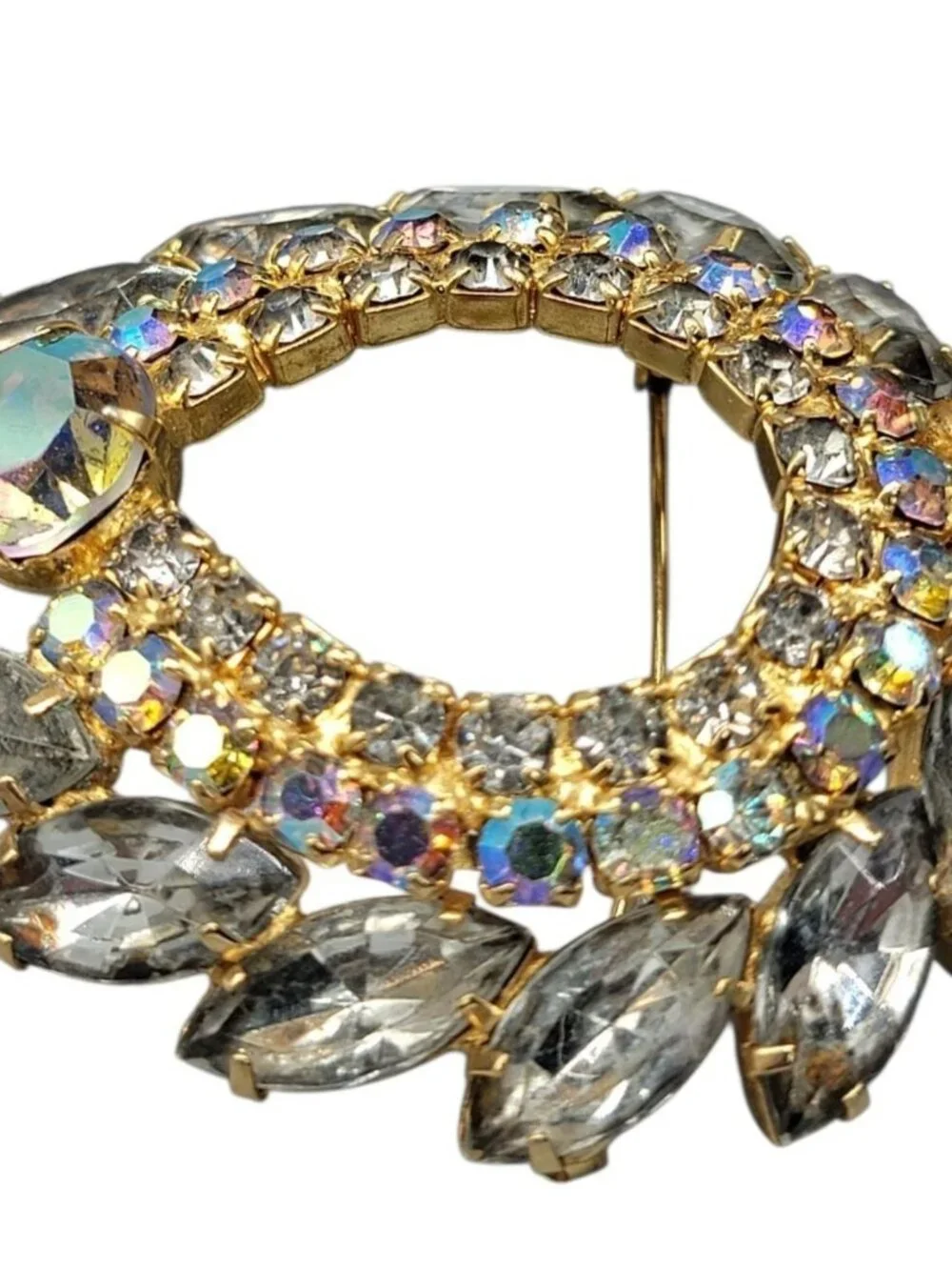Juliana D&E Verified 4130 Clear Navette & AB Rhinestone Wreath Brooch Vintage